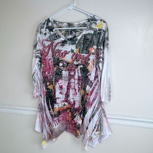 Cactus Women’s Large Embellished New York Y2K Boho V-Neck Tunic